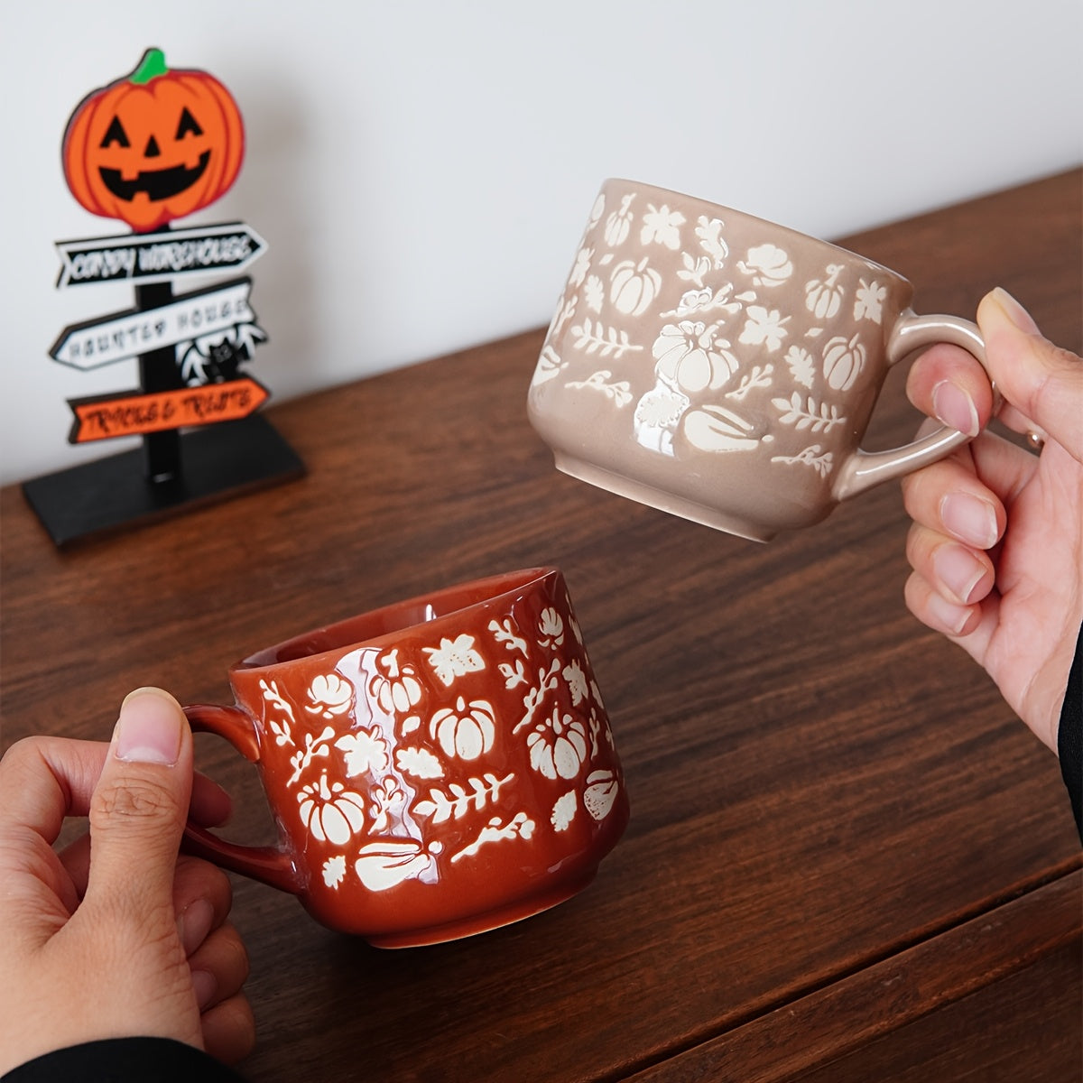 1pc Halloween Pumpkin Coffee Mug, Autumn Harvest Frosted Pumpkin Small Mug, Small Capacity Coffee Cup