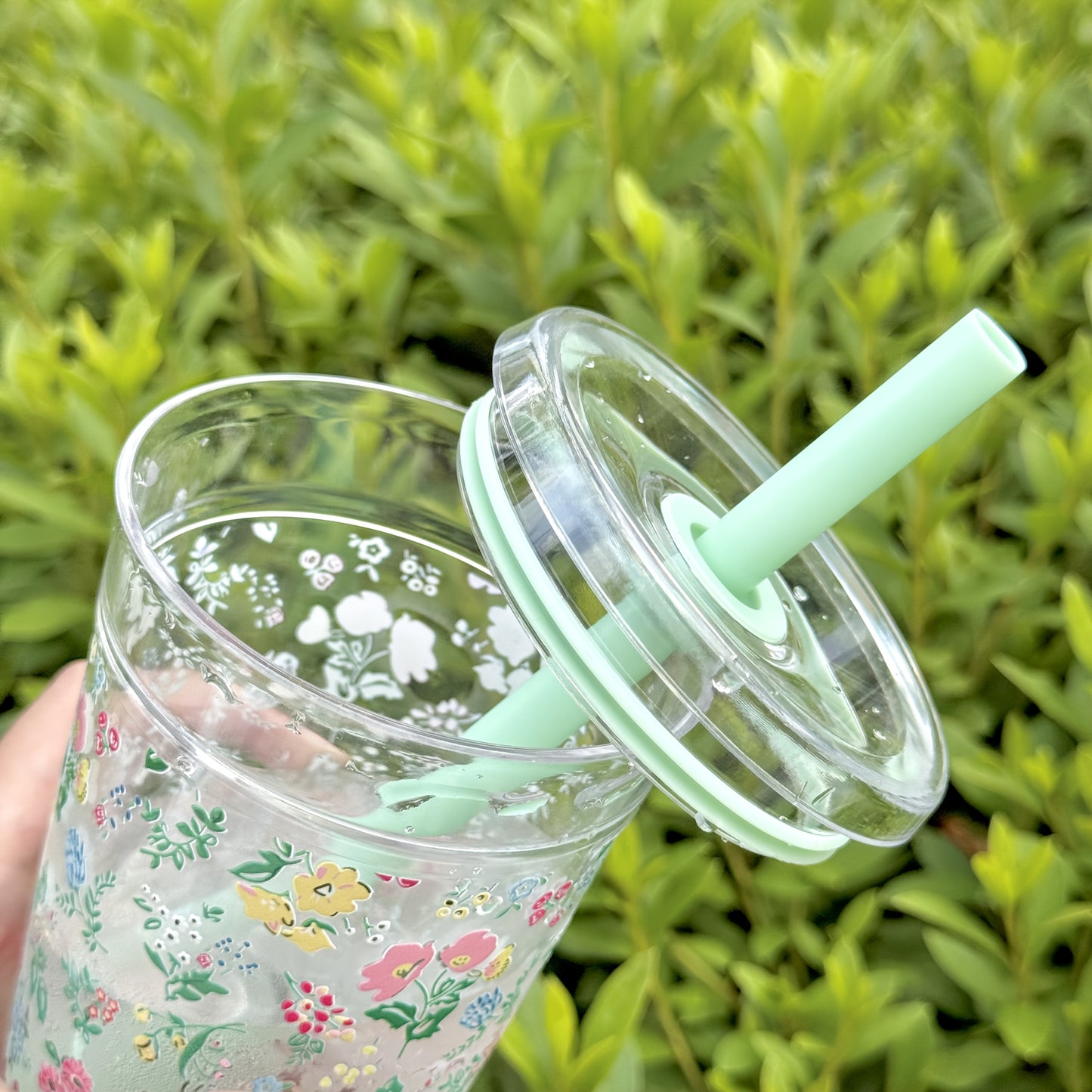 HILAKE 16oz Vintage Floral & Leaf Travel Cup with Straw & Lid - Reusable Durable PC Tumbler