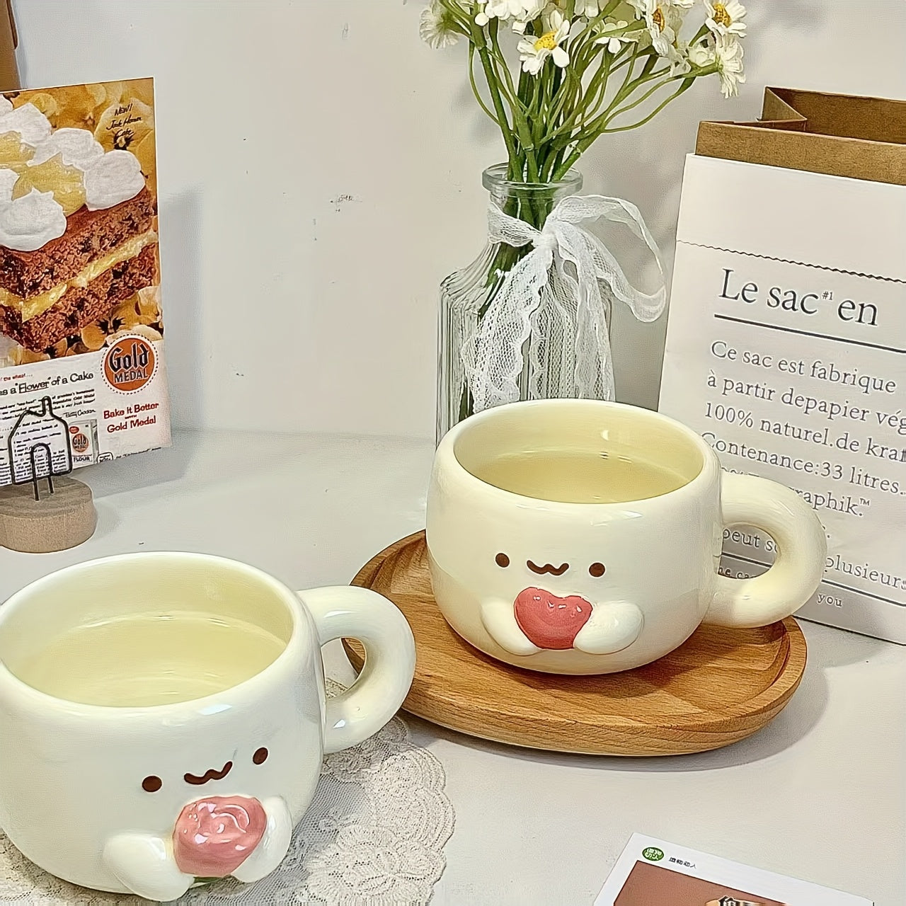 1pc 10.14oz Cute Cuddle Bread Ceramic Mug Office Coffee Cup Breakfast Milk Cup Student Personality Trendy Water Cup Suitable for Hot and Cold Drinks Couples BFF Friends Creative Gift Mother'S Day, Thanksgiving, Christmas, Birthday and Easter Ideal Gift