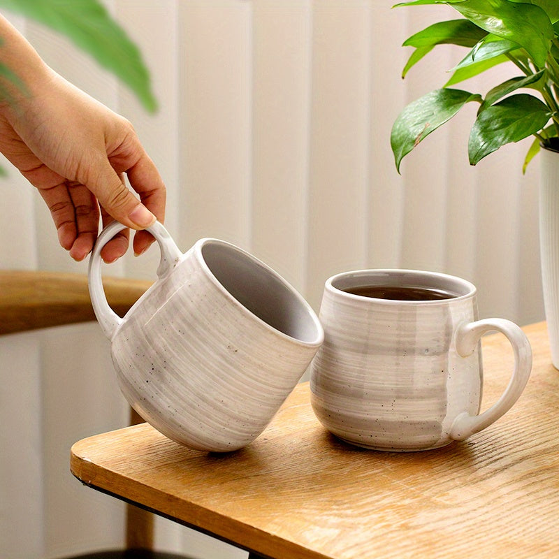 6pcs Hand-Painted Gray Ceramic Mug Sesame Dot Design Coffee Cup Milk Cup Water Cup Breakfast Oatmeal Cup, Holiday Gift 16.23oz\u002F380ml