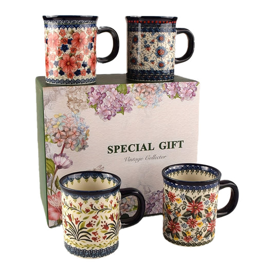 A Set of Gift Hand Painted Vintage Style Flower Pattern Ceramic Coffee Mug, 14oz Mug, Water Cup, Milk Mug, Ceramic Tea Cups with Unique Design for Hot or Cold Drinks