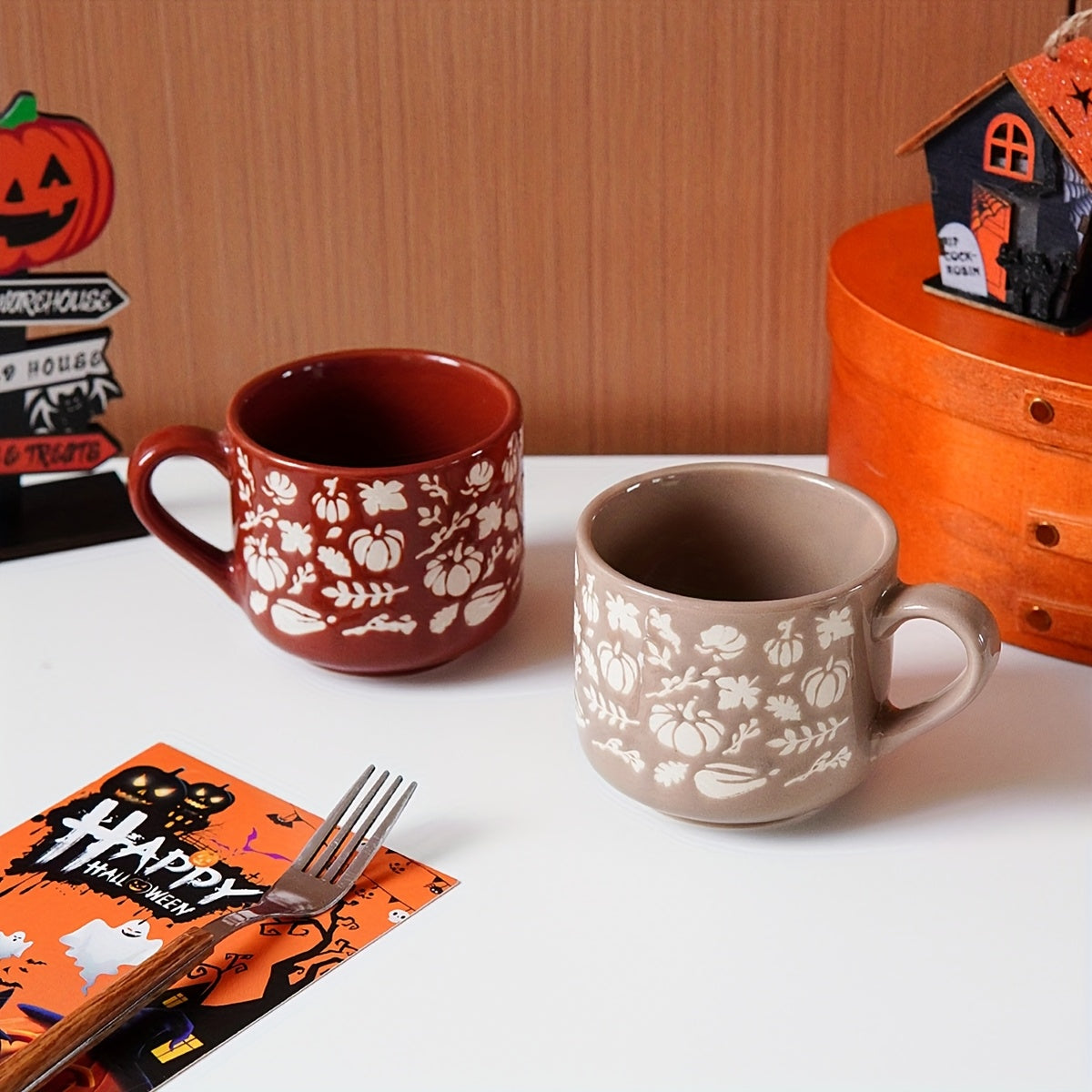 1pc Halloween Pumpkin Coffee Mug, Autumn Harvest Frosted Pumpkin Small Mug, Small Capacity Coffee Cup