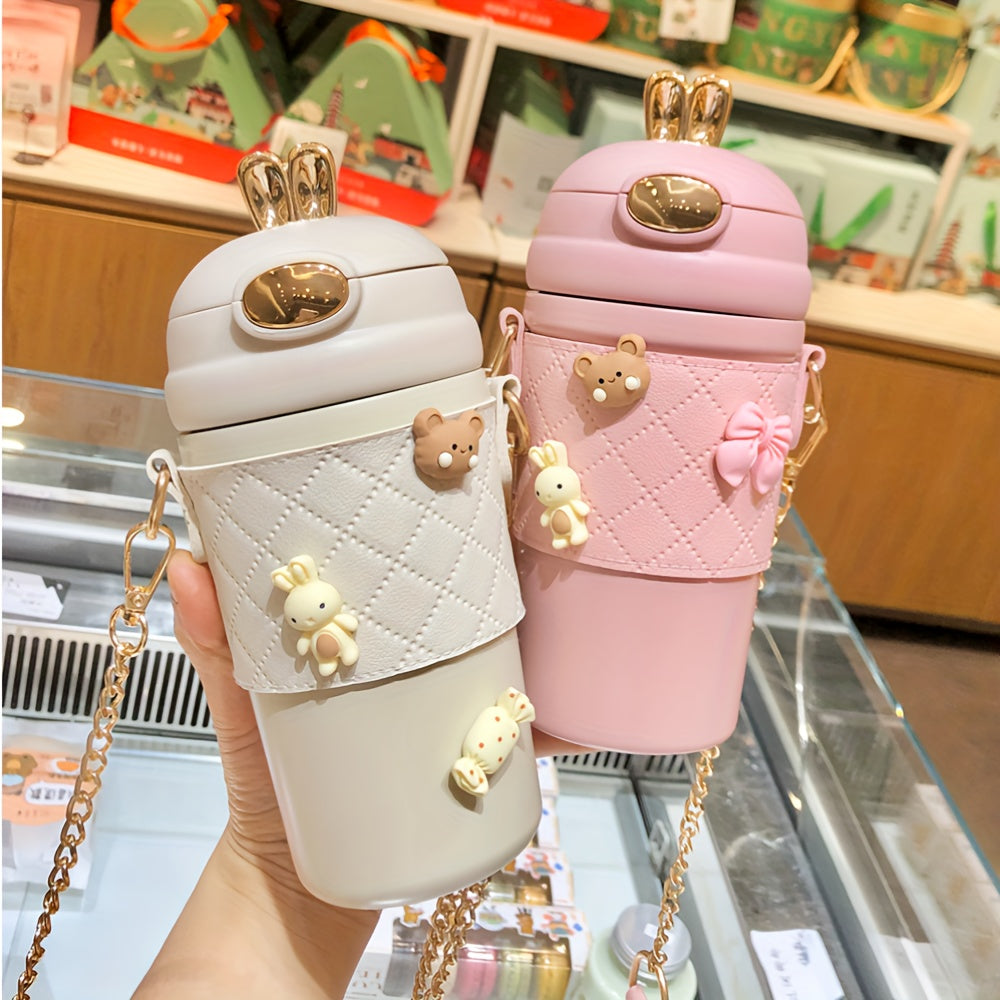 1pc, Cute Vacuum Flask, 304 Stainless Steel Insulated Water Bottles, Travel Thermal Cups, For Hot And Cold Beverages, Summer Winter Drinkware, Gifts, With Extra 4 3D Stickers