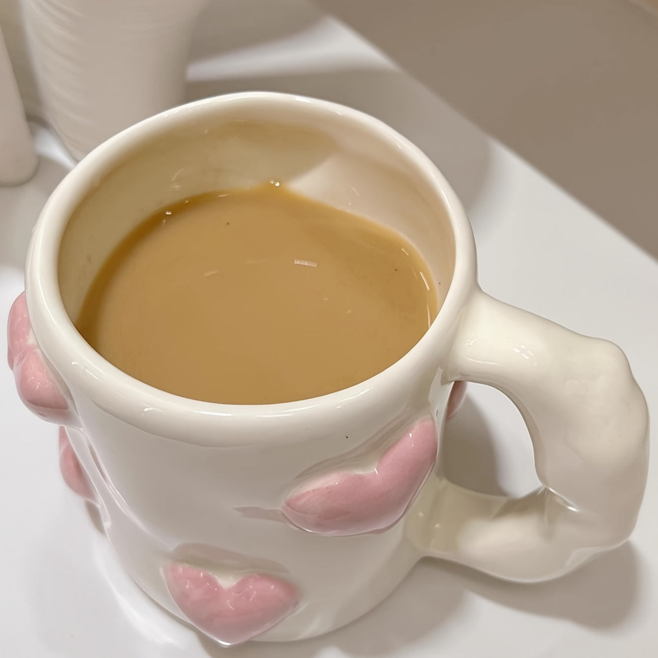Hand-Painted | Ceramic Reusable High-Quality Hand-Painted Ceramic Coffee Mug with Pink Heart Design | Microwave Safe, White Interior, Perfect for Gifts | Playful Design, Glossy Finish Mug, Coffee Bar Accessories