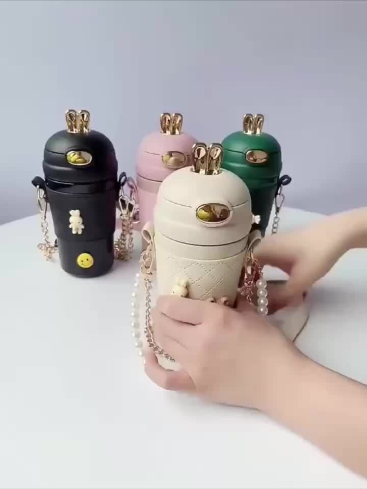 1pc, Cute Vacuum Flask, 304 Stainless Steel Insulated Water Bottles, Travel Thermal Cups, For Hot And Cold Beverages, Summer Winter Drinkware, Gifts, With Extra 4 3D Stickers