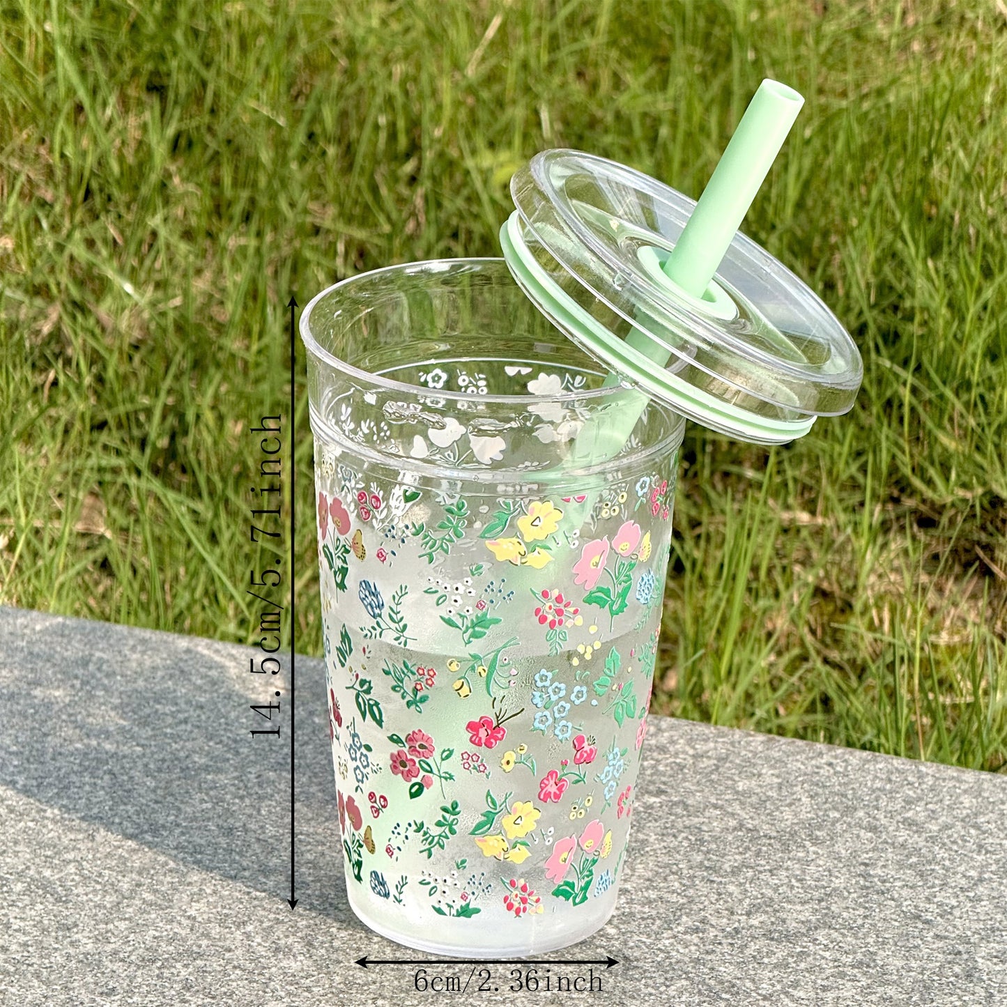 HILAKE 16oz Vintage Floral & Leaf Travel Cup with Straw & Lid - Reusable Durable PC Tumbler