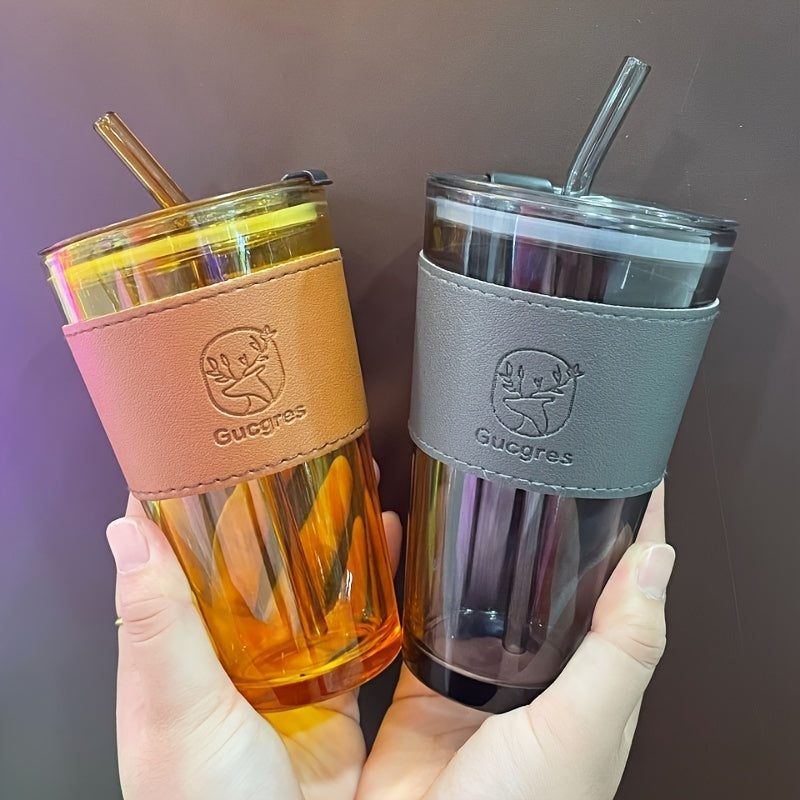 Ins Style Glass Cup with High Capacity and Straw, Perfect for Coffee and Milk Tea
