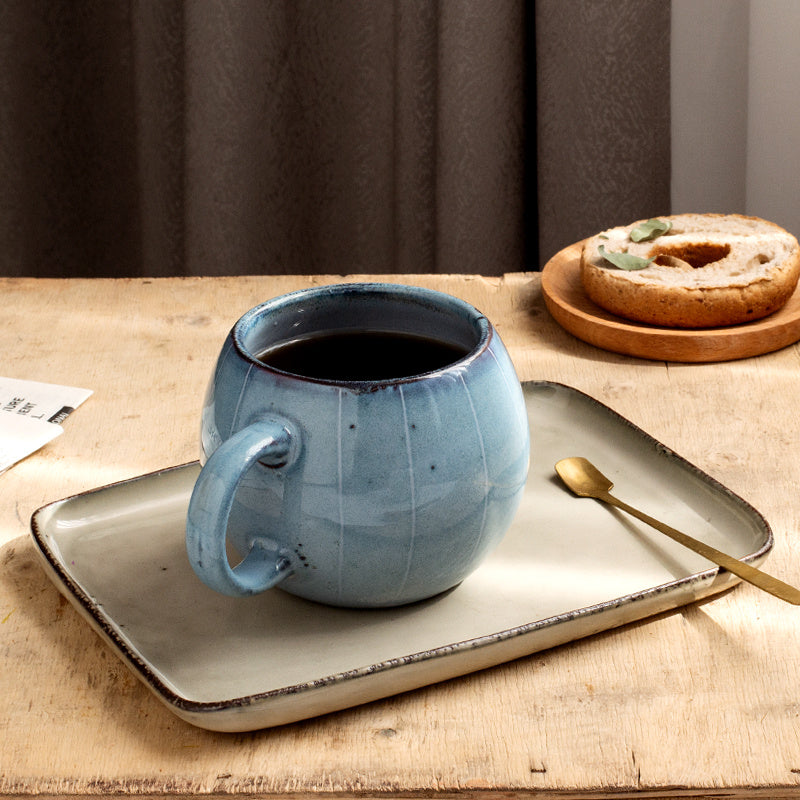 6pcs Spherical Ceramic Mug with Hand-painted Lines, Coffee Cup, Milk Cup, Water Cup, Breakfast Oatmeal Cup, Holiday Gift, 14.88oz\u002F440ml