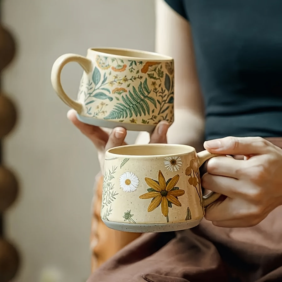 2 Ceramic Coffee Cups 2 Vintage Floral Ceramic Coffee Cups | 12.5 Ounces, Heat Preservation And Reusable, Dishwasher-Safe Multi-Purpose Tea Cups, Ideal Gifts for Friends