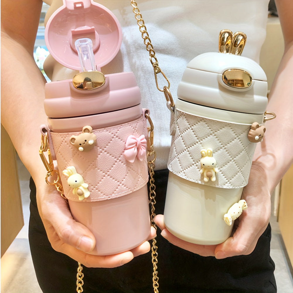 1pc, Cute Vacuum Flask, 304 Stainless Steel Insulated Water Bottles, Travel Thermal Cups, For Hot And Cold Beverages, Summer Winter Drinkware, Gifts, With Extra 4 3D Stickers