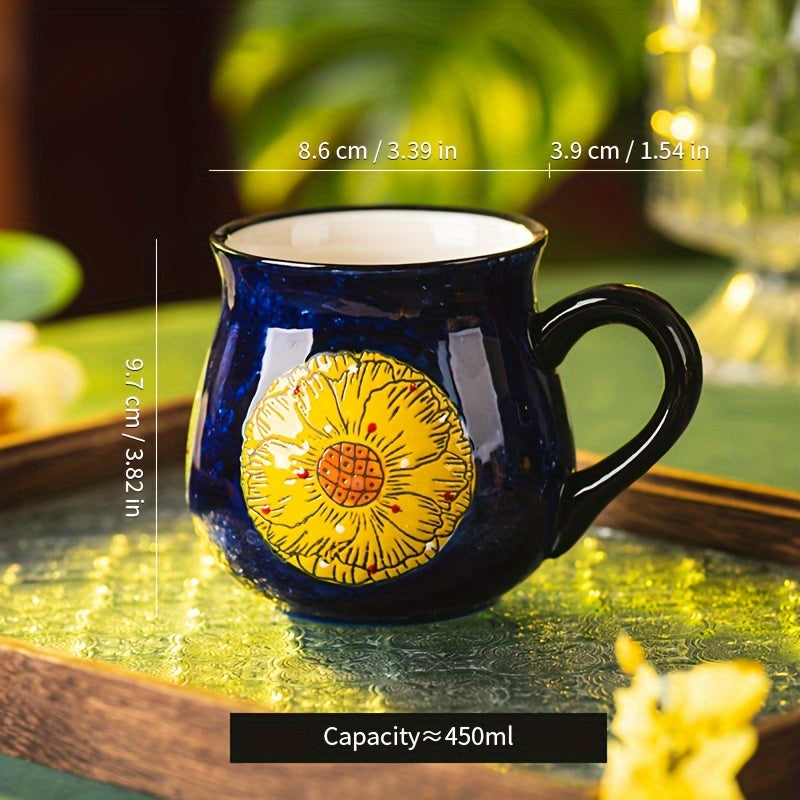 1pc Elegant Hand-Painted Floral Ceramic Mug with Handle - Microwave Safe, Insulated for Hot & Cold Drinks