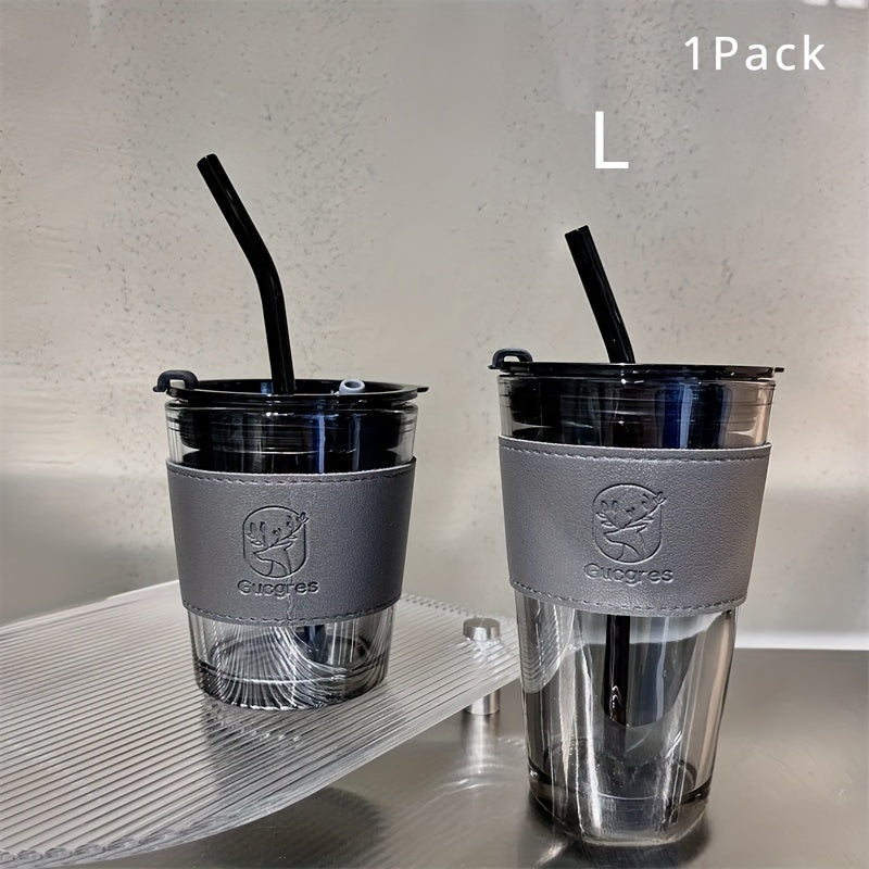 Ins Style Glass Cup with High Capacity and Straw, Perfect for Coffee and Milk Tea
