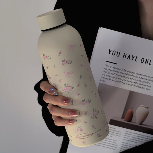1pc Bowknot Rose Floral Series Double-Layer Stainless Steel Insulated Tumbler, Vacuum Flask & Thermos Bottle for Travel and Outdoor Use