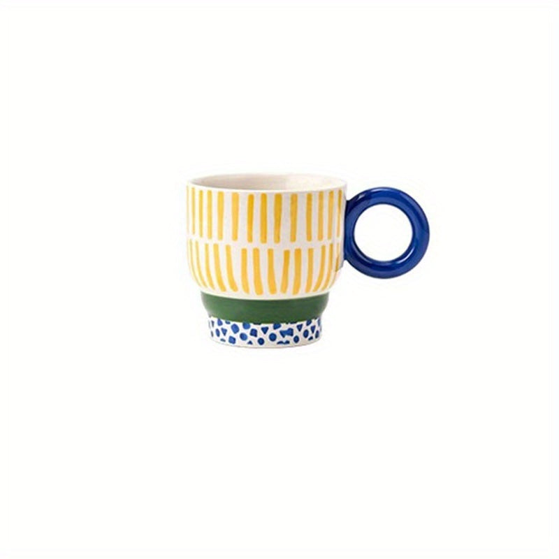 1pc Ceramic Hand-Painted Mug with Creative Ring Handle Design, Stylish Home Decor Cup for Tea