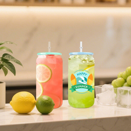 25pcs 16Oz Transparent Glass Cups with Plastic LIDS And Straws