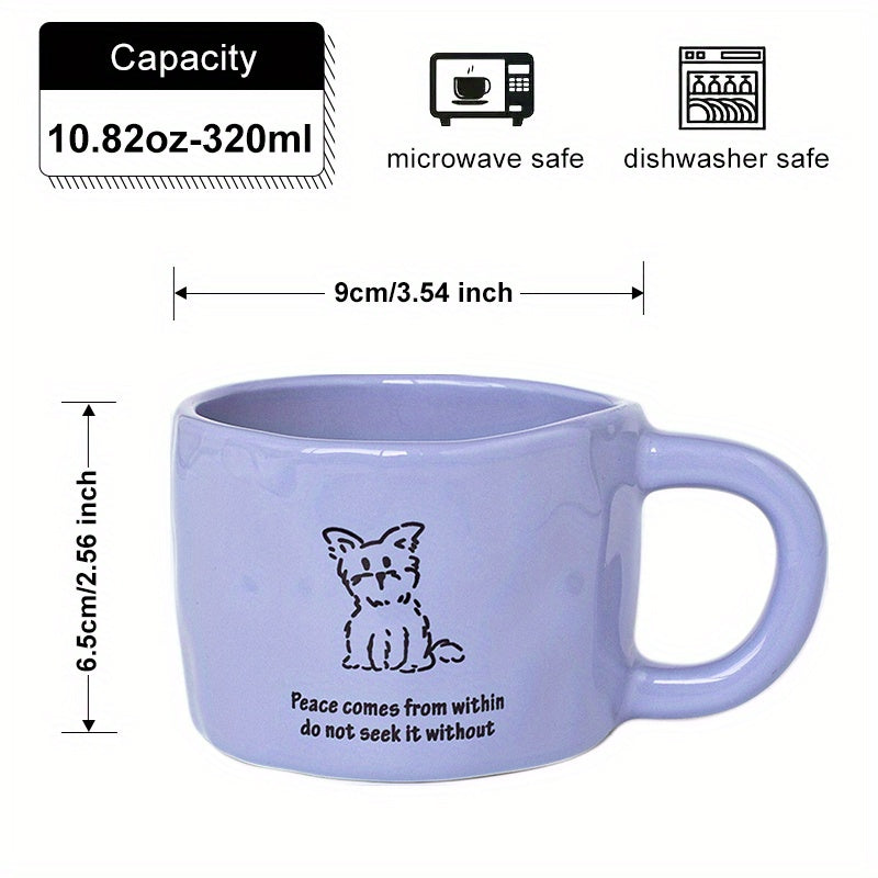Handmade Ceramic Coffee Mug with Cute Animal Prints - 10.8oz, BPA-Free, Microwave Safe