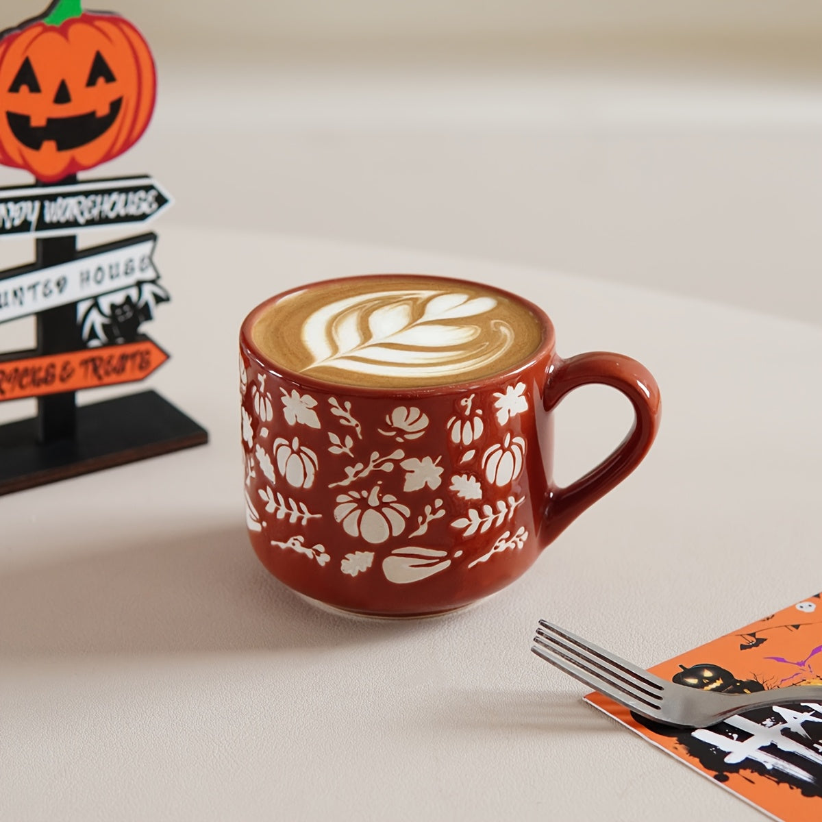 1pc Halloween Pumpkin Coffee Mug, Autumn Harvest Frosted Pumpkin Small Mug, Small Capacity Coffee Cup