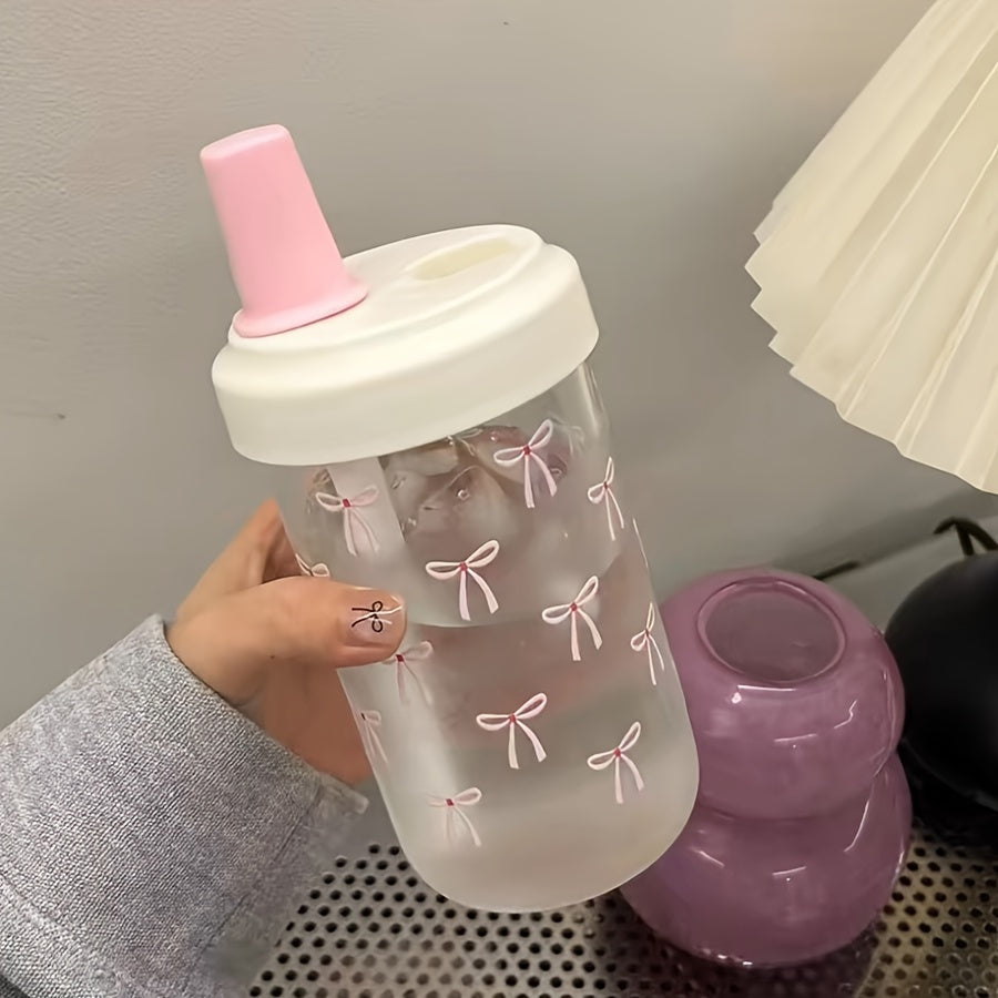 Bow Pattern BPA-Free Polycarbonate Water Bottle with Straw, 500ml\u002F16.9oz - Reusable