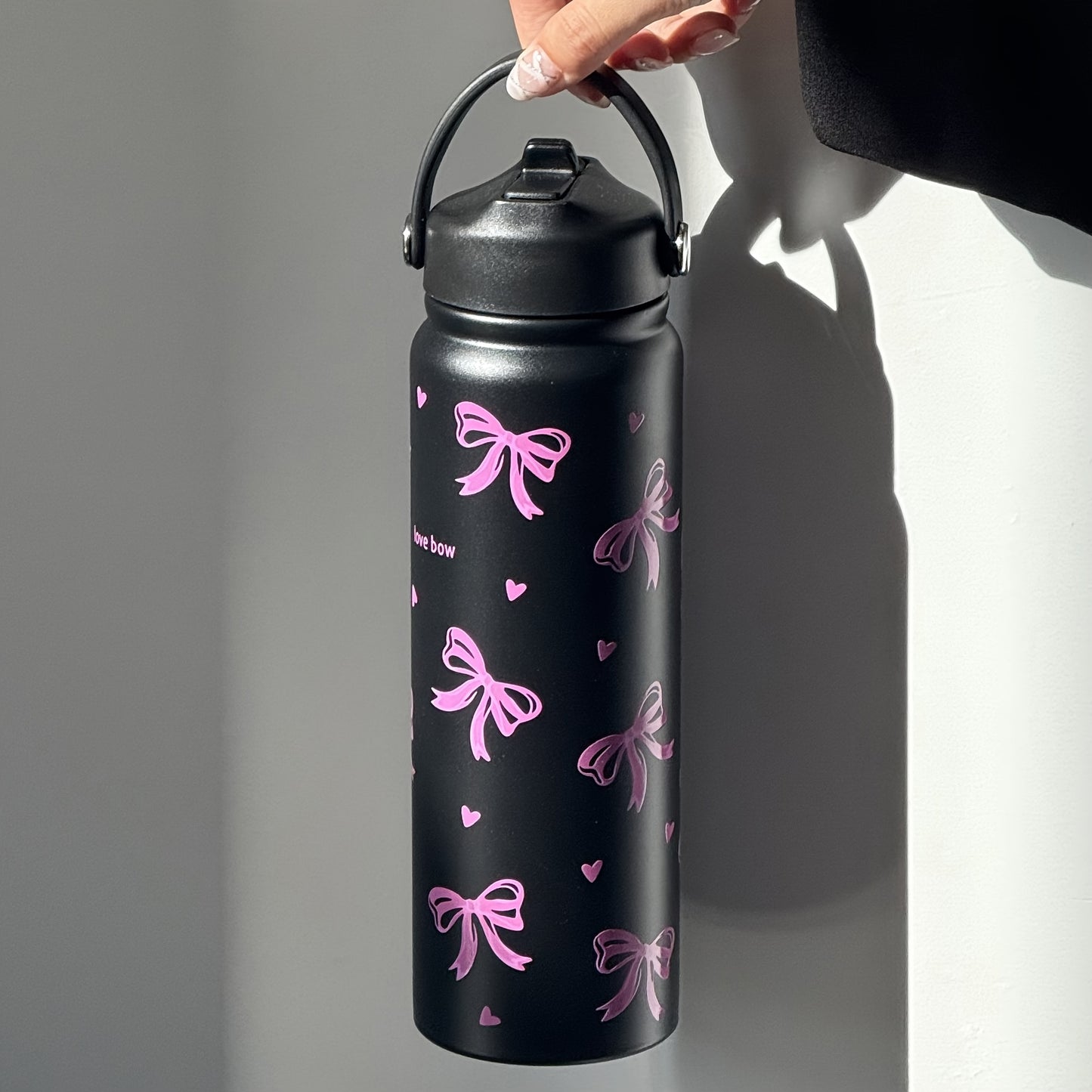 HILAKE Large 800ml\u002F27oz Stainless Steel Insulated Water Bottle & Coffee Cup - Thermal Flask with Elegant Pastel Pink Bow Design