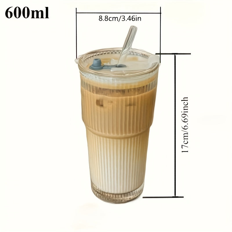 1 Set Elegant Clear Glass Coffee Cups with Straws & Lids - 13.53\u002F20.29oz Large Capacity