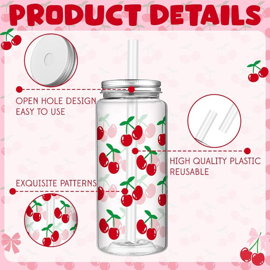 24 Pcs Coquette Bow Aesthetic Cup Pink Bow Plastic Tumbler with Lids and Straws Reusable Cute Plastic Cups for Women Birthday Bridal Shower Wedding Party Supplies Cherry13.5oz