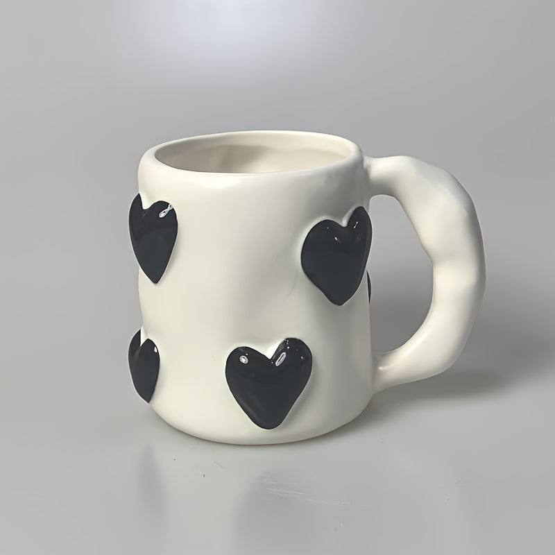 Hand-Painted | Ceramic Reusable High-Quality Hand-Painted Ceramic Coffee Mug with Pink Heart Design | Microwave Safe, White Interior, Perfect for Gifts | Playful Design, Glossy Finish Mug, Coffee Bar Accessories