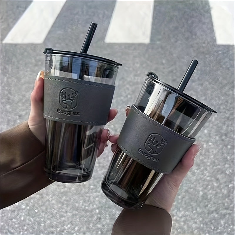 Ins Style Glass Cup with High Capacity and Straw, Perfect for Coffee and Milk Tea