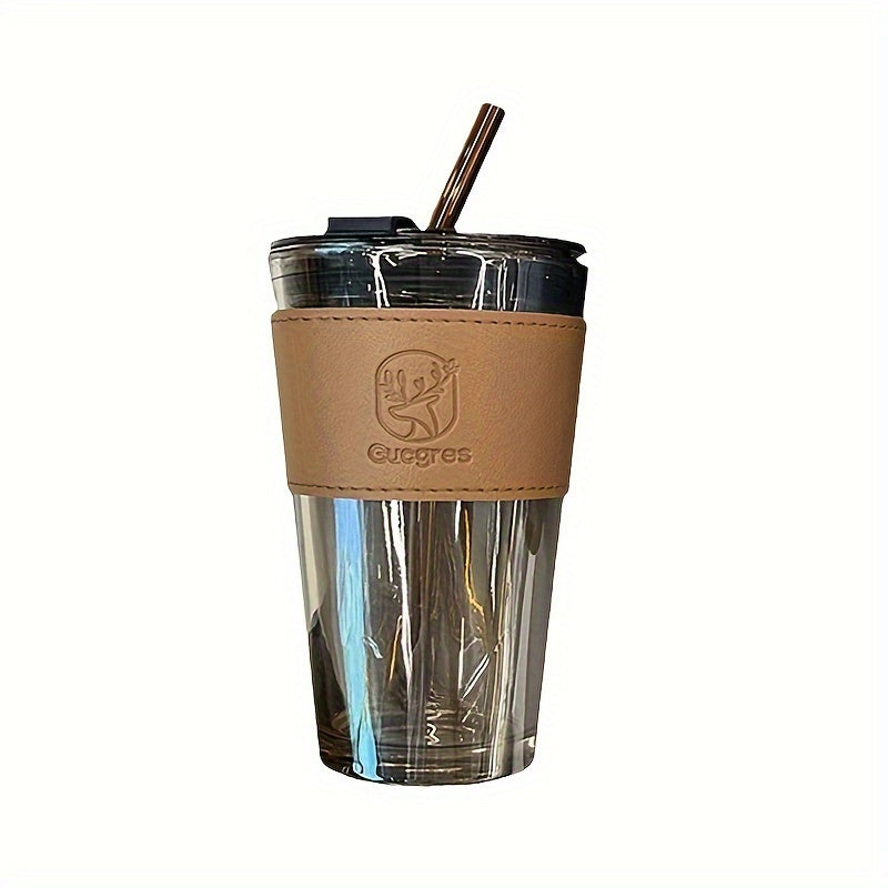 Ins Style Glass Cup with High Capacity and Straw, Perfect for Coffee and Milk Tea