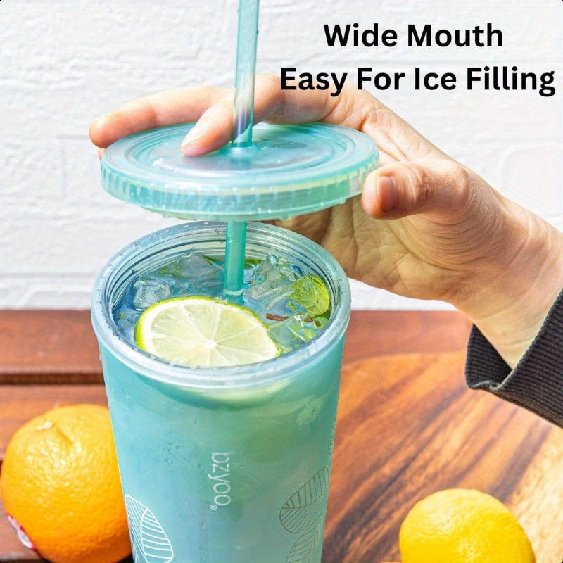 SIP 24oz 710ml Double Wall Plastic Tumbler with Lid and Straw Cold Drink Travel Mug Reusable Ice Coffee Tea Cup Perfect for Office Poolside Parties Gifts Color: Pearl Green