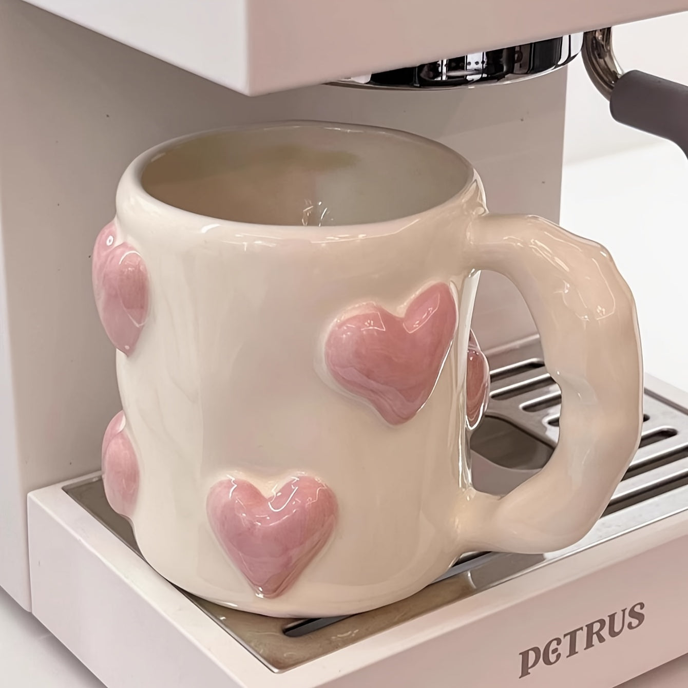 Hand-Painted | Ceramic Reusable High-Quality Hand-Painted Ceramic Coffee Mug with Pink Heart Design | Microwave Safe, White Interior, Perfect for Gifts | Playful Design, Glossy Finish Mug, Coffee Bar Accessories