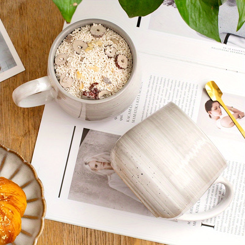 6pcs Hand-Painted Gray Ceramic Mug Sesame Dot Design Coffee Cup Milk Cup Water Cup Breakfast Oatmeal Cup, Holiday Gift 16.23oz\u002F380ml