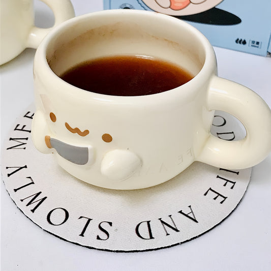 1pc 10.14oz Cute Cuddle Bread Ceramic Mug Office Coffee Cup Breakfast Milk Cup Student Personality Trendy Water Cup Suitable for Hot and Cold Drinks Couples BFF Friends Creative Gift Mother'S Day, Thanksgiving, Christmas, Birthday and Easter Ideal Gift