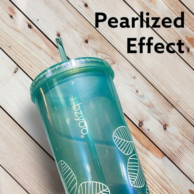 SIP 24oz 710ml Double Wall Plastic Tumbler with Lid and Straw Cold Drink Travel Mug Reusable Ice Coffee Tea Cup Perfect for Office Poolside Parties Gifts Color: Pearl Green
