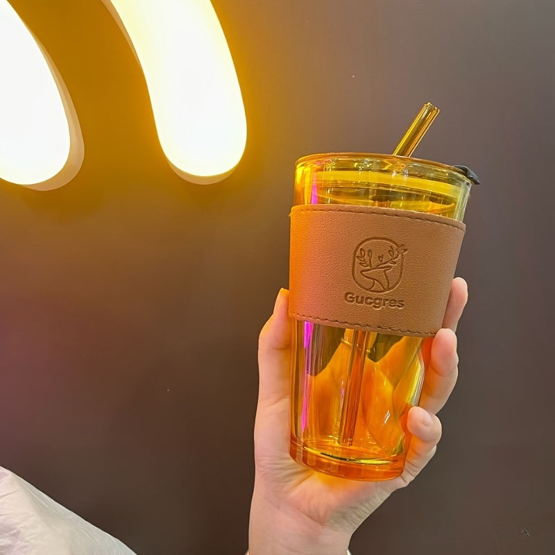 Ins Style Glass Cup with High Capacity and Straw, Perfect for Coffee and Milk Tea