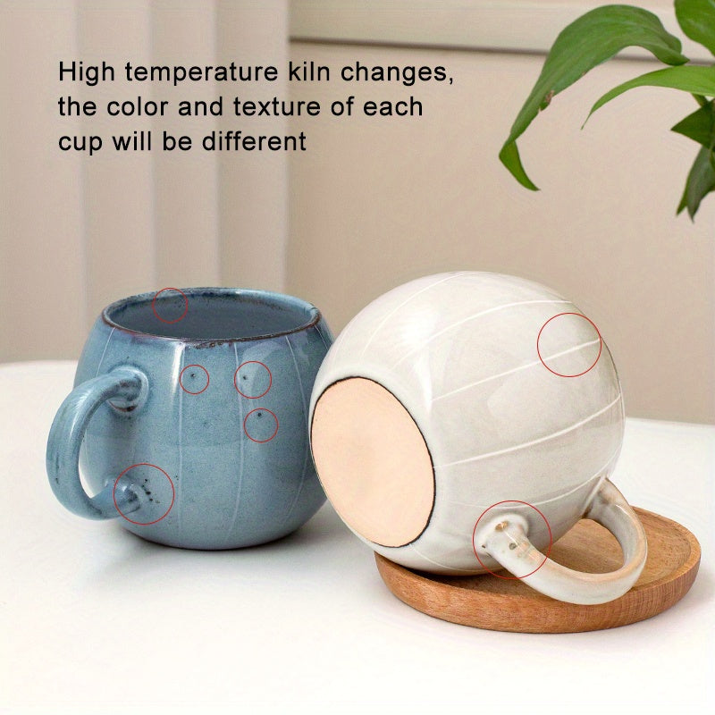 6pcs Spherical Ceramic Mug with Hand-painted Lines, Coffee Cup, Milk Cup, Water Cup, Breakfast Oatmeal Cup, Holiday Gift, 14.88oz\u002F440ml