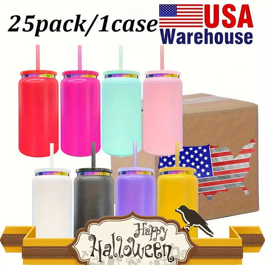 Halloween 25pcs Rainbow Plated Thermal Cup With Lid And Straw, 16oz Laser Engraving Stainless Steel Cup, Drink Cans, Iced Coffee Cup, Smoothie Cup, Vacuum Insulated Stainless Steel 16oz Rainbow Tumbler, Festive Gifts.(Matte Texture)
