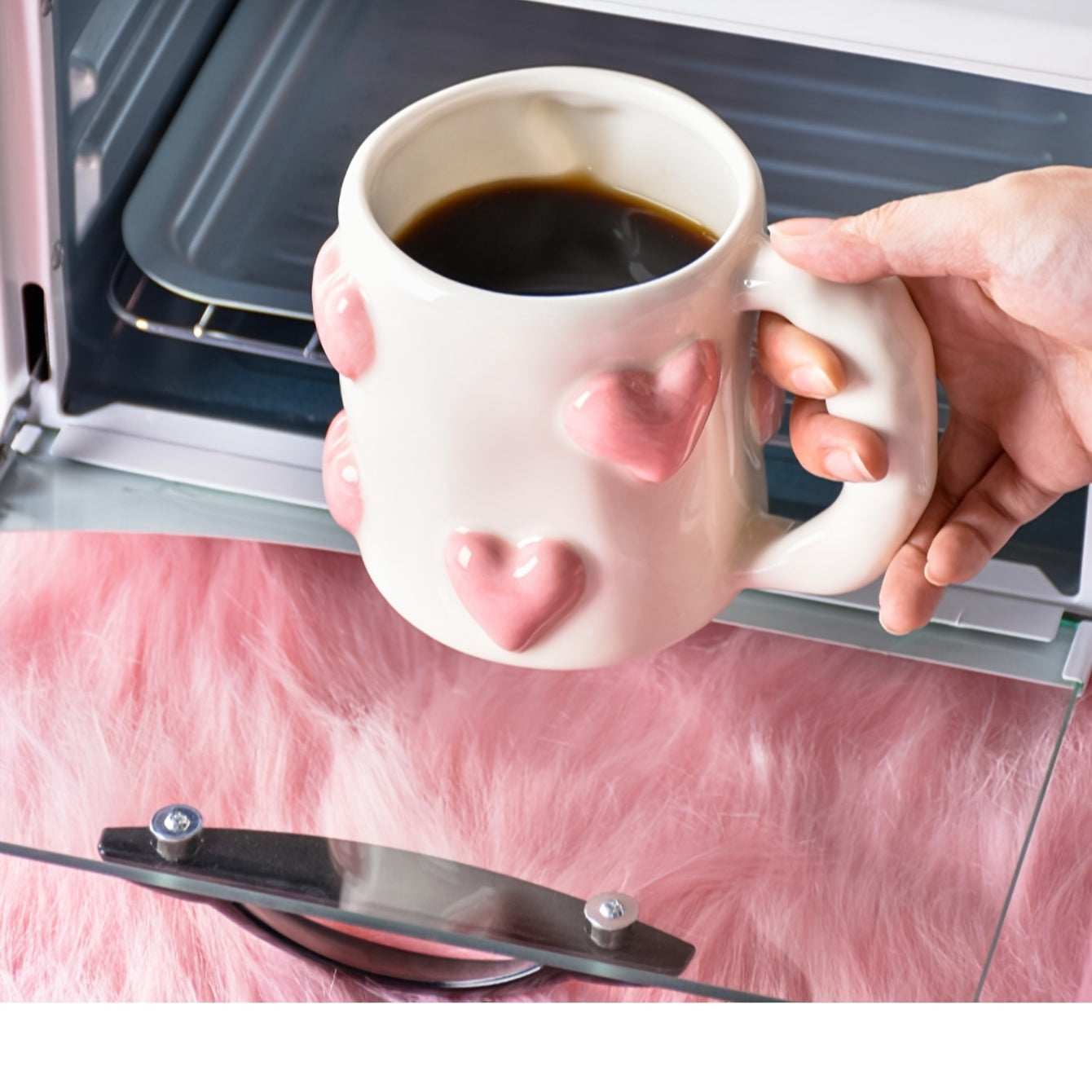 Hand-Painted | Ceramic Reusable High-Quality Hand-Painted Ceramic Coffee Mug with Pink Heart Design | Microwave Safe, White Interior, Perfect for Gifts | Playful Design, Glossy Finish Mug, Coffee Bar Accessories
