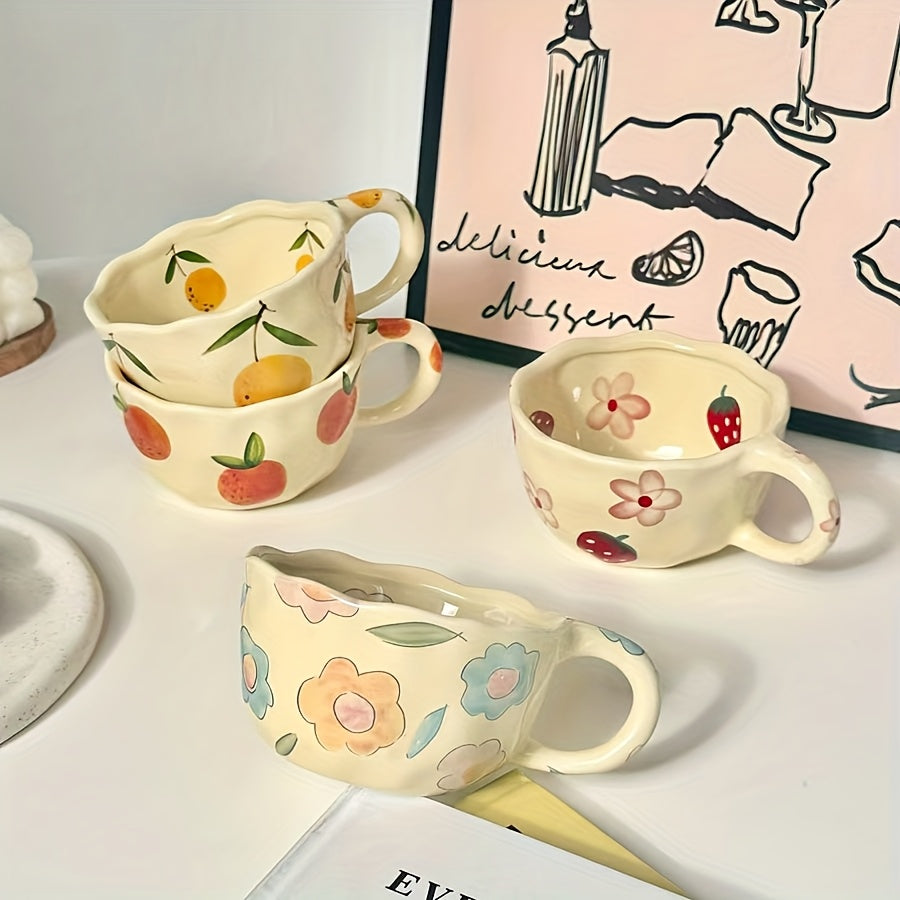 4pcs 250ml Ceramic Mug, Flower Pattern Ceramic Coffee Cup, Suitable for Home, Office