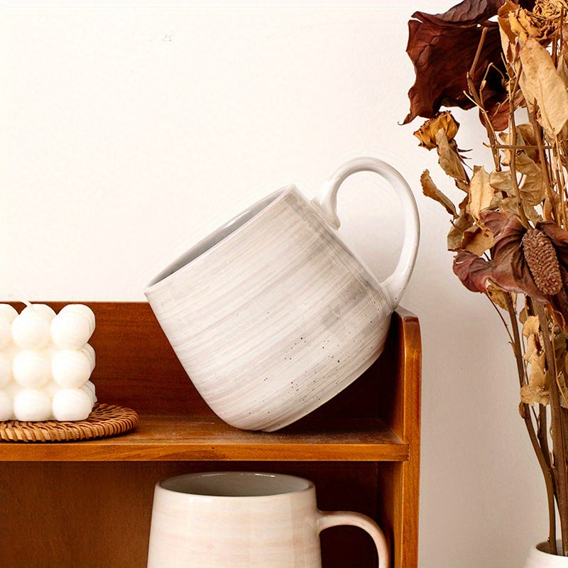 6pcs Hand-Painted Gray Ceramic Mug Sesame Dot Design Coffee Cup Milk Cup Water Cup Breakfast Oatmeal Cup, Holiday Gift 16.23oz\u002F380ml