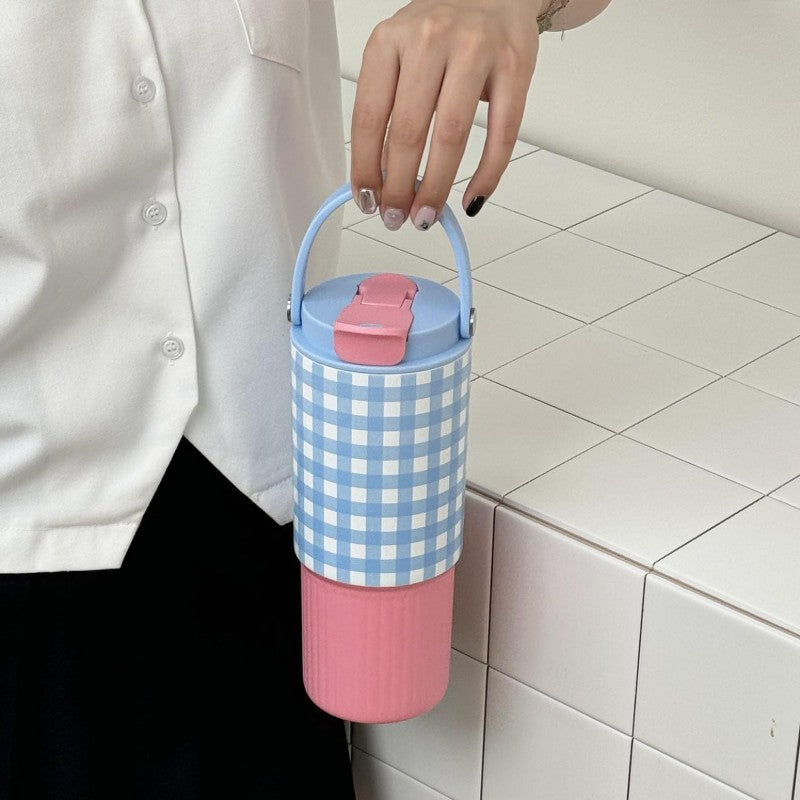 24 OZ Leak Proof Stainless Steel Tumbler with Straw Insulated Portyable Water Bottle with Lid and Straw Fits in Cup Holder Resuable Travel Coffee Mug for Women Blue and Pink