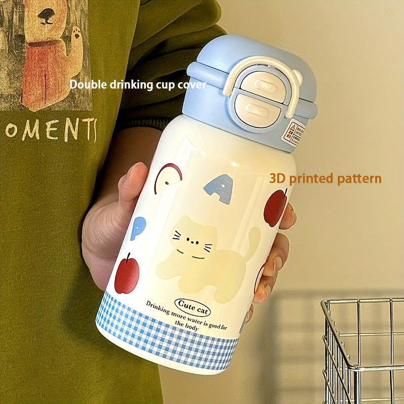 Vacuum Flask Cute Cartoon 316 Thermal Water Bottle Insulated Straw Cups Tumbler with Drinkware Blue Planet Apple Cat
