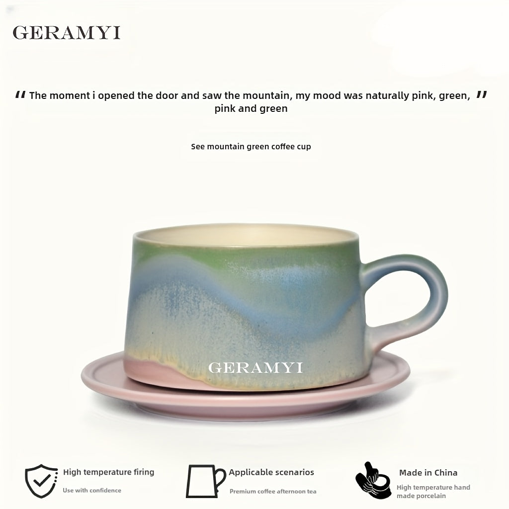 GERAMY Handmade Ceramic Coffee Mug - Reusable,, Machine Washable - Multipurpose Mountain Green Design - Ideal Gift for Office, Birthday, Valentine'S Day
