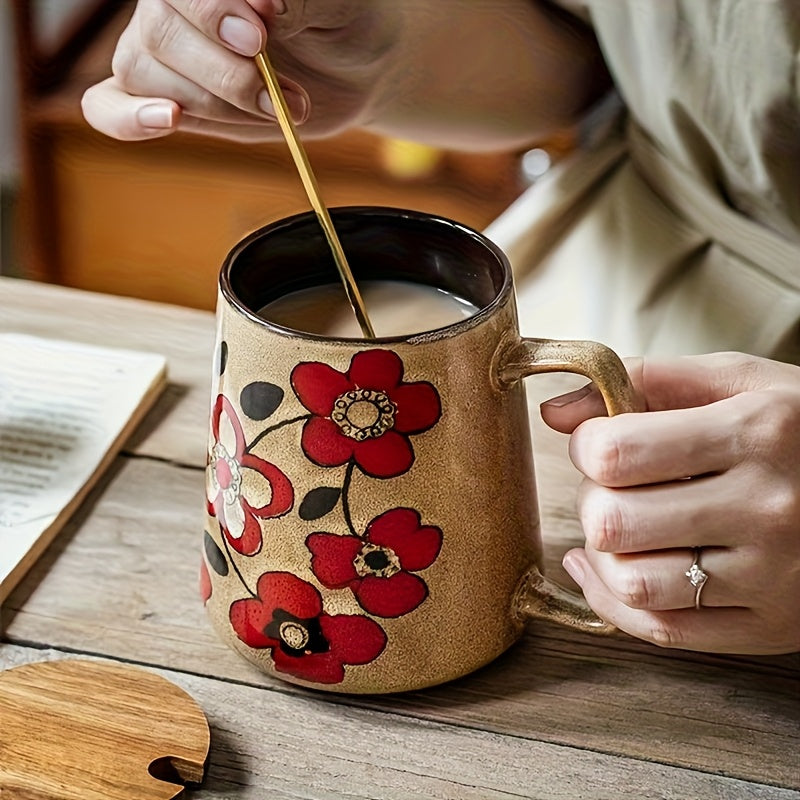 2pcs, Chinese Style Retro Hand-Painted Ceramic Cone Mug Set - Coffee Cup & Milk Jug with Large Capacity (23.67oz), 2pcs