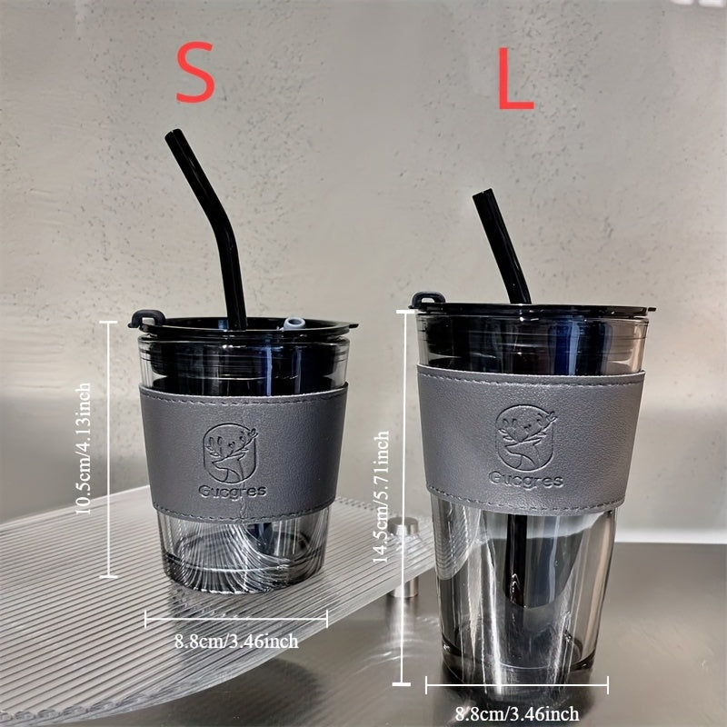 Ins Style Glass Cup with High Capacity and Straw, Perfect for Coffee and Milk Tea