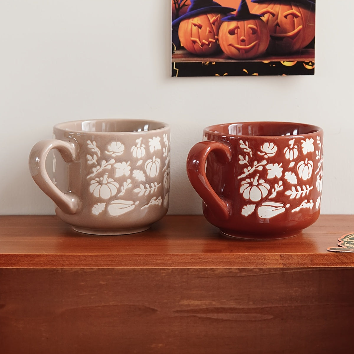 1pc Halloween Pumpkin Coffee Mug, Autumn Harvest Frosted Pumpkin Small Mug, Small Capacity Coffee Cup