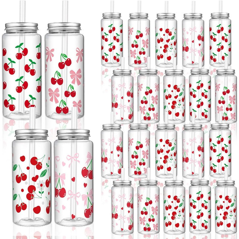 24 Pcs Coquette Bow Aesthetic Cup Pink Bow Plastic Tumbler with Lids and Straws Reusable Cute Plastic Cups for Women Birthday Bridal Shower Wedding Party Supplies Cherry13.5oz