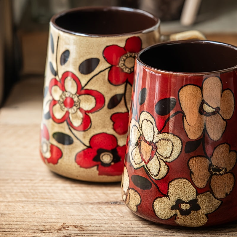2pcs, Chinese Style Retro Hand-Painted Ceramic Cone Mug Set - Coffee Cup & Milk Jug with Large Capacity (23.67oz), 2pcs
