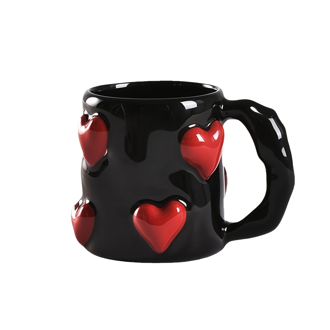 Hand-Painted | Ceramic Reusable High-Quality Hand-Painted Ceramic Coffee Mug with Pink Heart Design | Microwave Safe, White Interior, Perfect for Gifts | Playful Design, Glossy Finish Mug, Coffee Bar Accessories