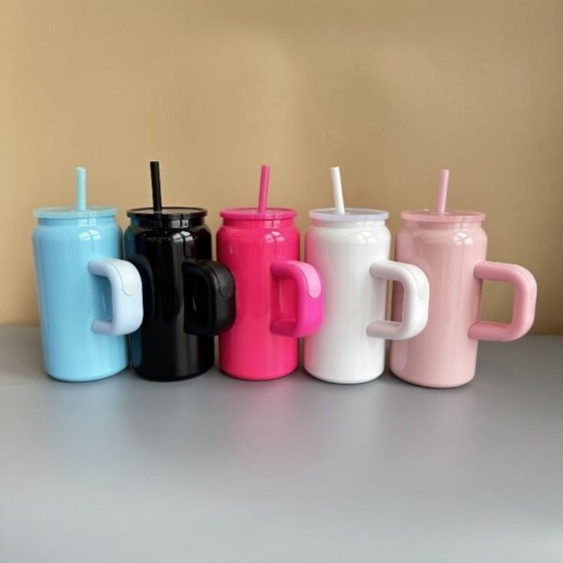 Halloween 25pcs USA Warehouse Wholesale Thermal Cup With Lid, Straw And Handle, 16oz Sublimable Stainless Steel Cup, Drink Cans, Iced Coffee Cup, Smoothie Cup, Unbreakable Vacuum Insulated Stainless Steel Rainbow Cup, Festive Gifts.