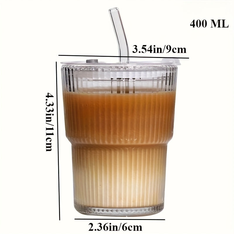 1 Set Elegant Clear Glass Coffee Cups with Straws & Lids - 13.53\u002F20.29oz Large Capacity